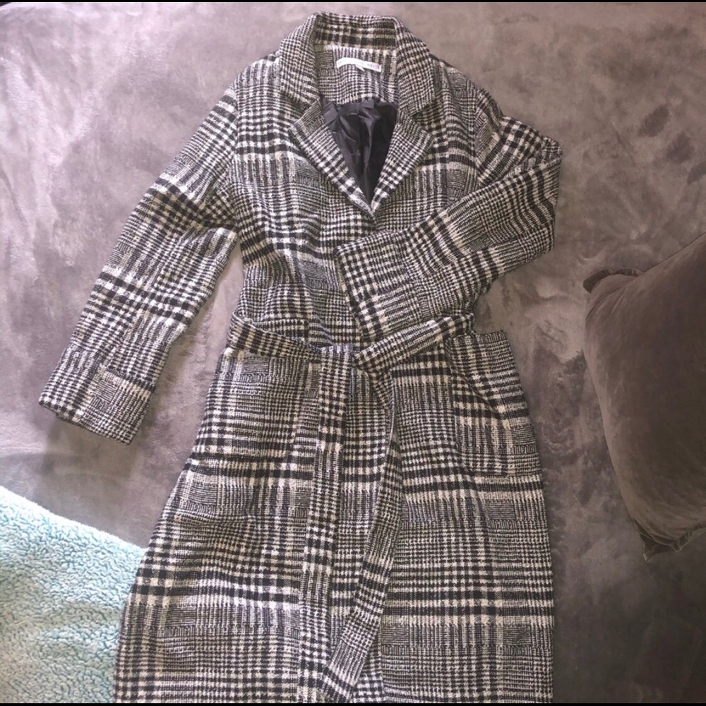 Chenelle Plaid Belted Coat - Black & White